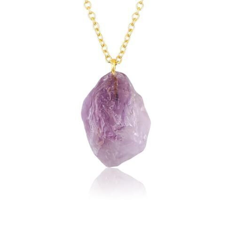 2012 Raw Pink Amethyst Gemstone Necklace – Natural Crystal Pendant 18K Gold